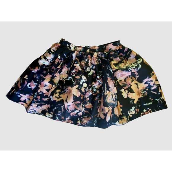 Floral A Line Skirt Black Blush Watercolor Print Size 7 Feminine Cute Boho Girly - Picture 3 of 8